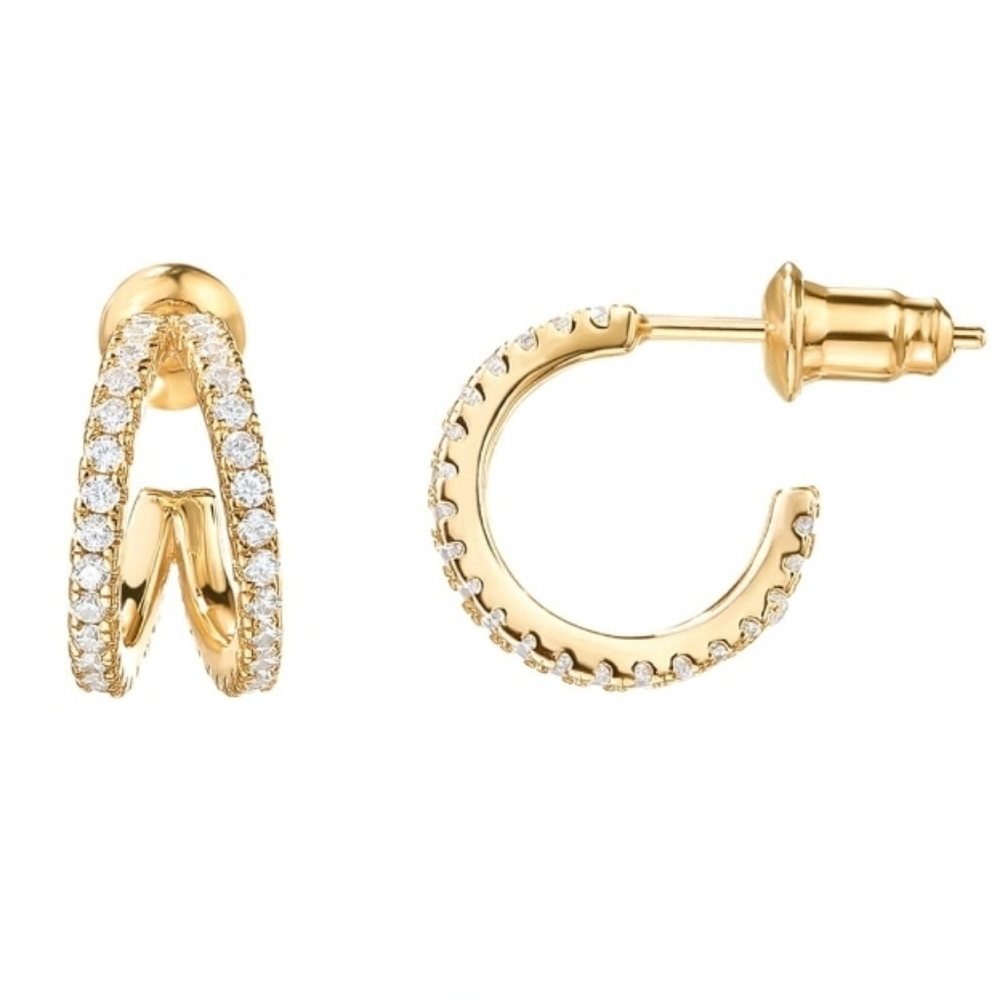 14K Gold Plated Split Multi Hoop Huggie Earrings